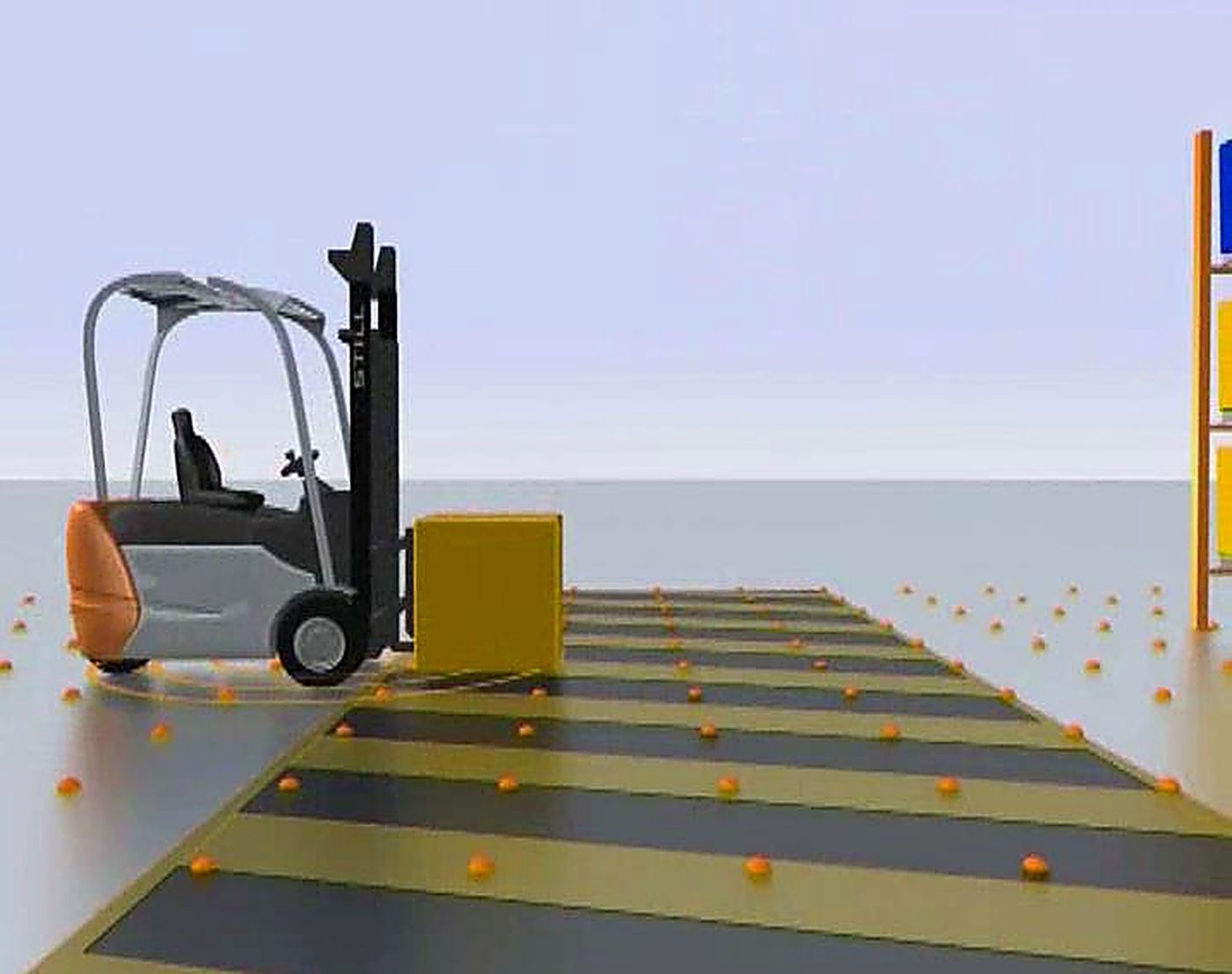 Simulación del posicionamiento 3D de una carretilla elevadora en el área mapeada